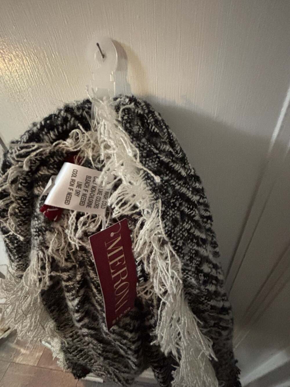 Merona Black and White Herringbone Pattern Fringe Scarf One Size